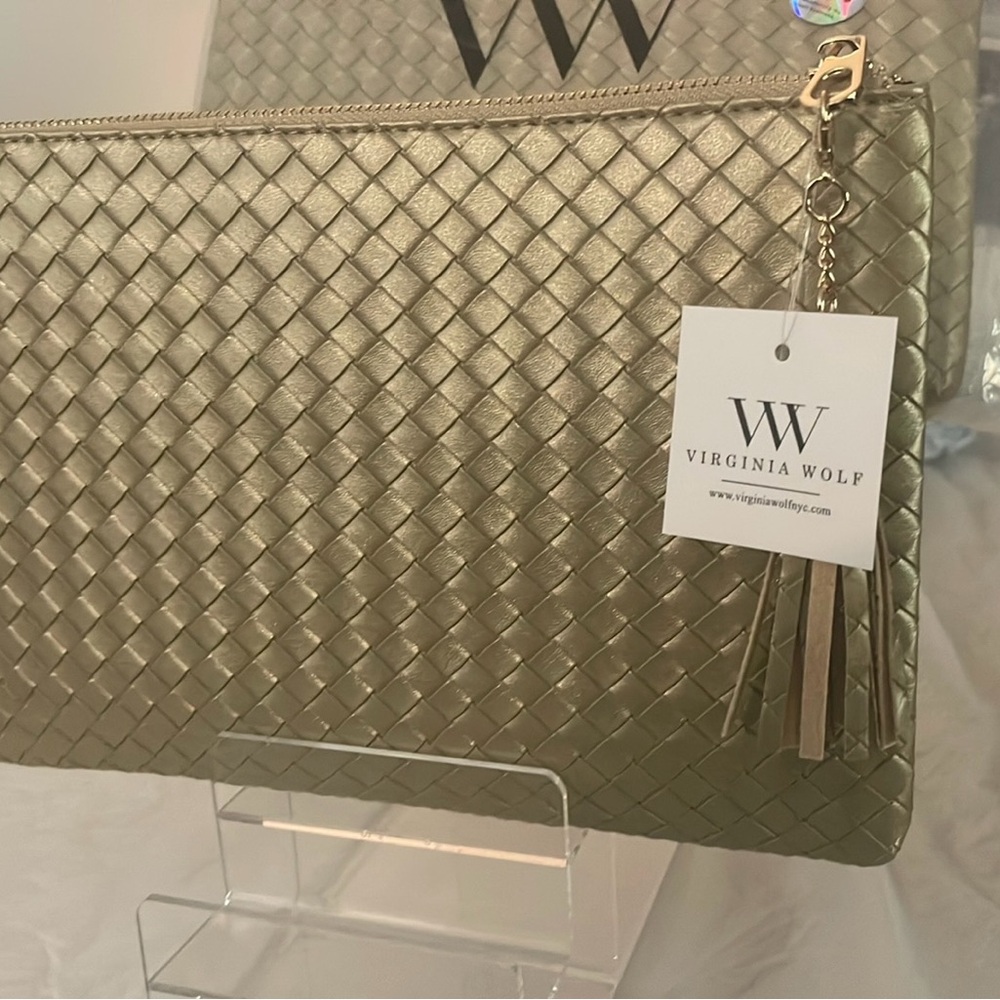 #522-Virginia Wolf Clutch / Gold Colored / Woven design / Brand New / Sexy & Fun